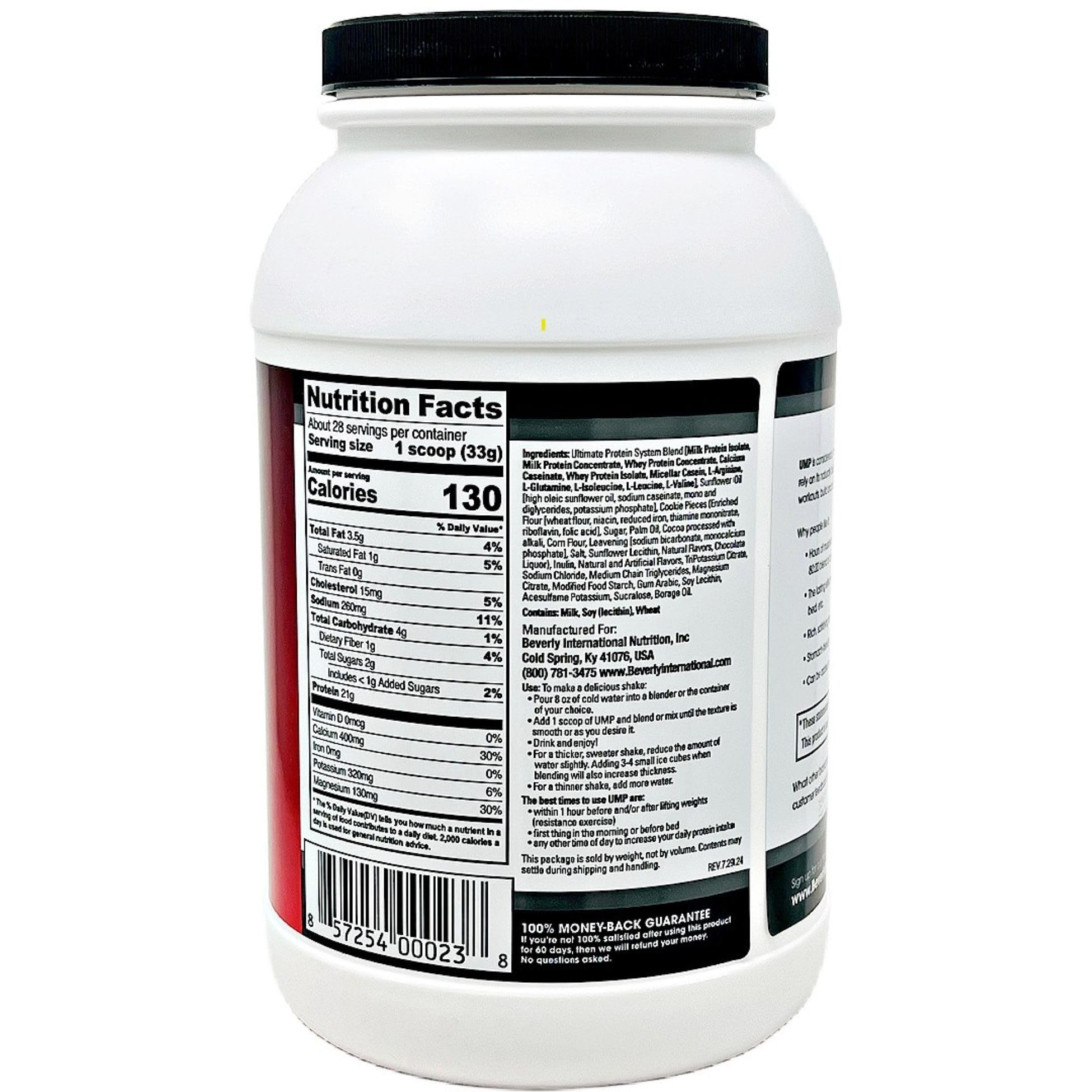 Beverly International UMP powder being poured into a shaker for a post-workout shake