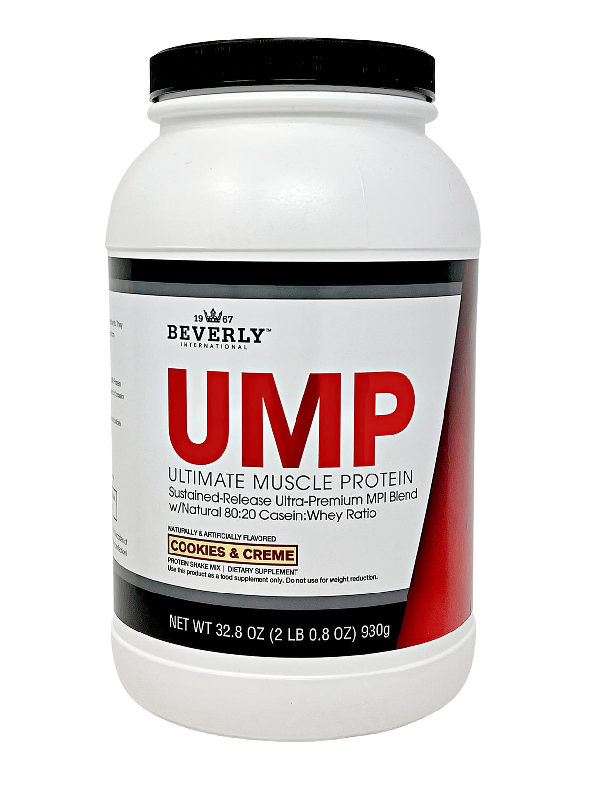 Beverly International UMP Protein Powder tub in Cookies and Cream for lean muscle support