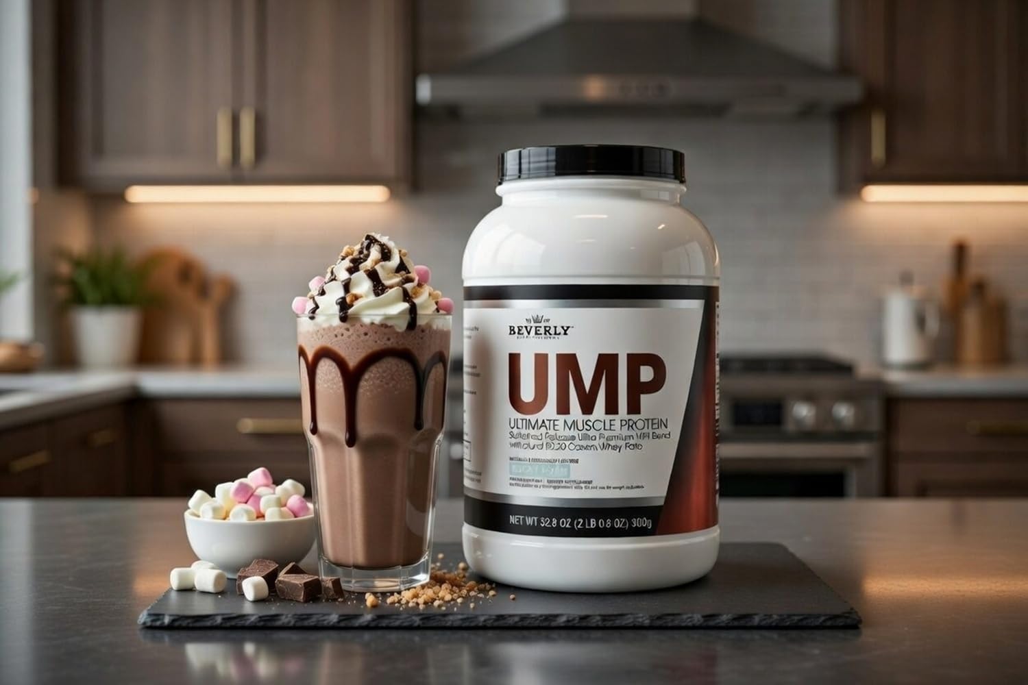 UMP Rocky Road nutrition label close-up highlights low carbs and nearly lactose-free formula.