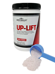 Beverly International Up-Lift bottle closeup showing stimulant-free energy for workouts.