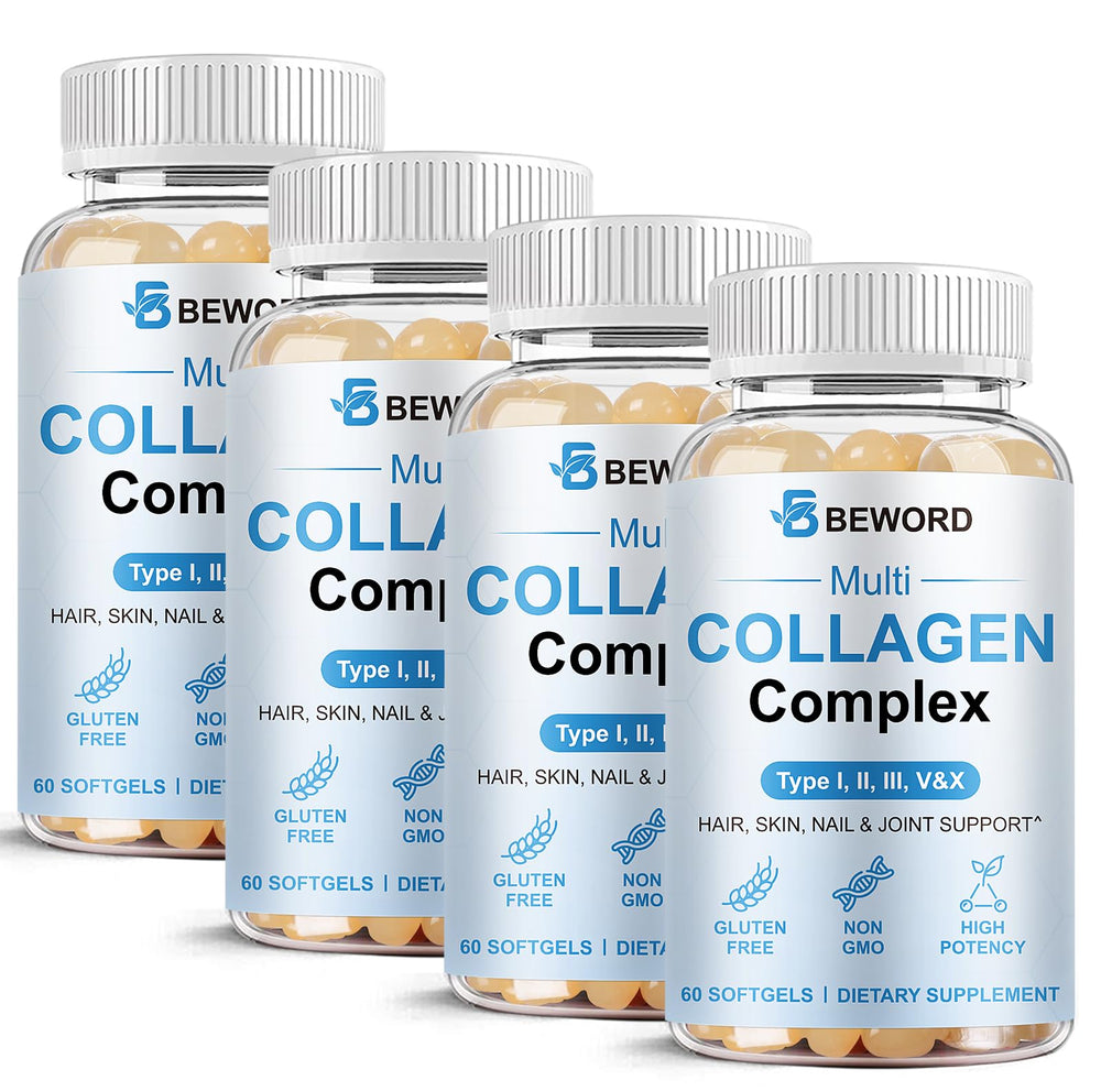 BEWORD Multi Collagen bottle label highlights 8-in-1 blend for skin and joints