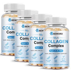 BEWORD Multi Collagen bottle label highlights 8-in-1 blend for skin and joints