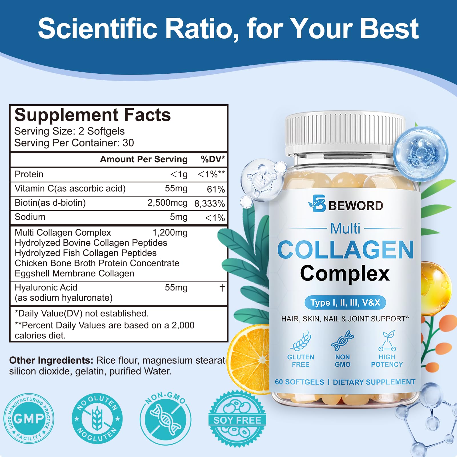 BEWORD Multi Collagen softgels pour demonstrates easy daily use for radiant skin