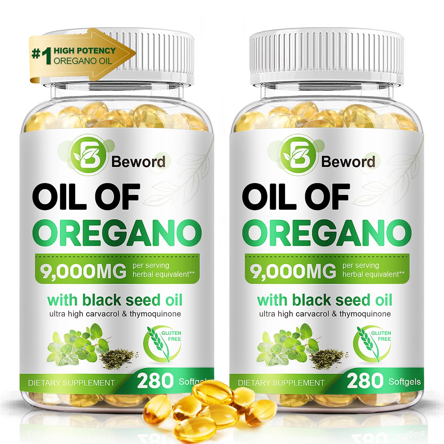 BEWORD Oil of Oregano with Black Seed Oil bottle front view supports daily immune health.