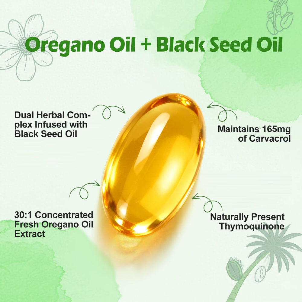 BEWORD oregano oil capsules close-up highlighting carvacrol content