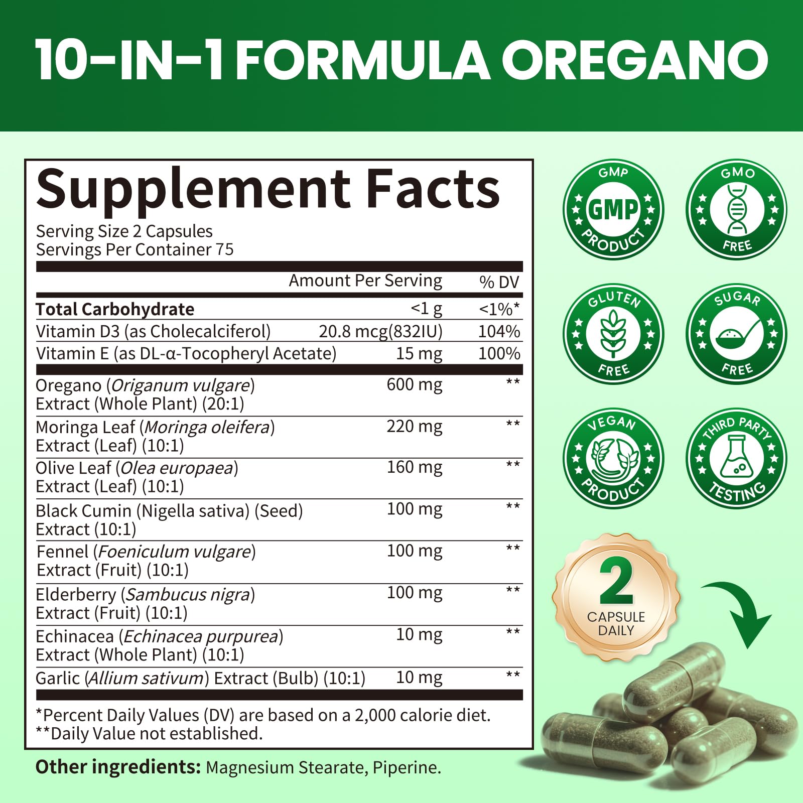 B BEWORTHS oregano oil capsules ready to swallow for gut balance.