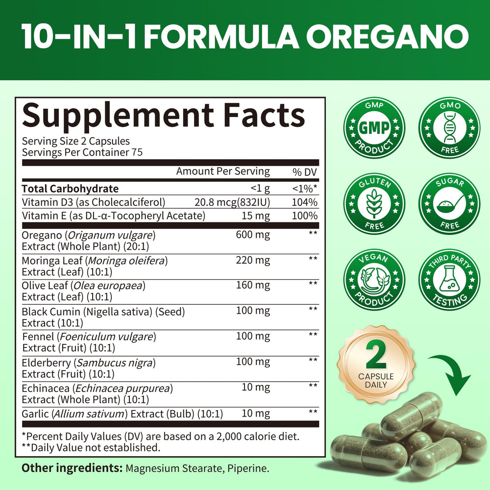 B BEWORTHS oregano oil capsules ready to swallow for gut balance.