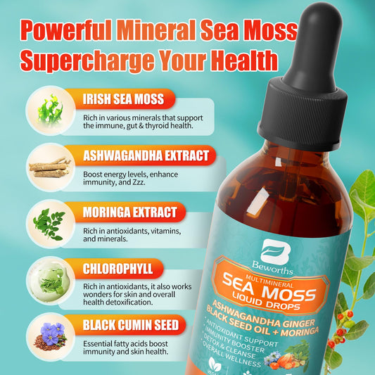 B BEWORTHS Sea Moss Drops pour showing fast absorption