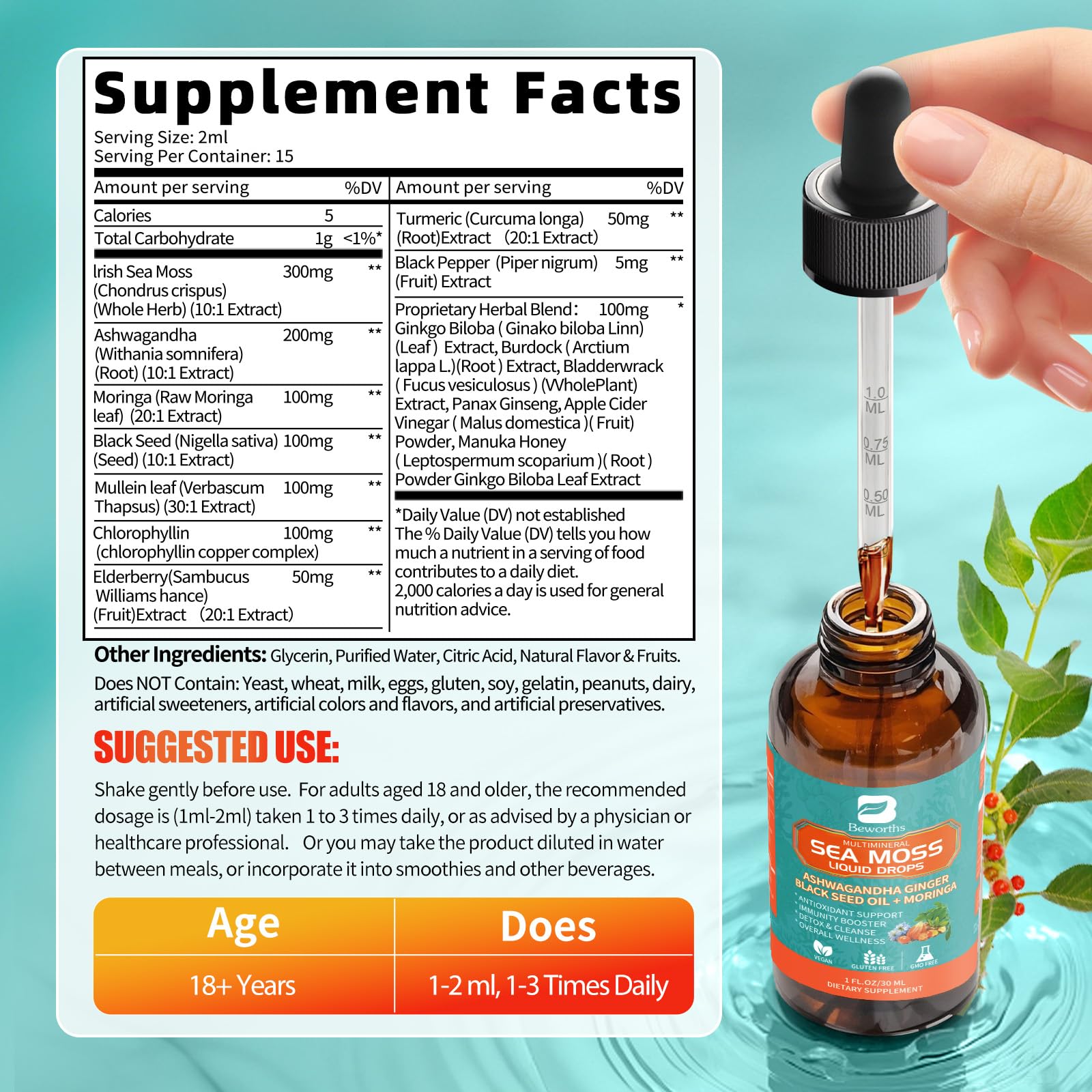 B BEWORTHS Sea Moss Drops with manuka honey for natural flavor