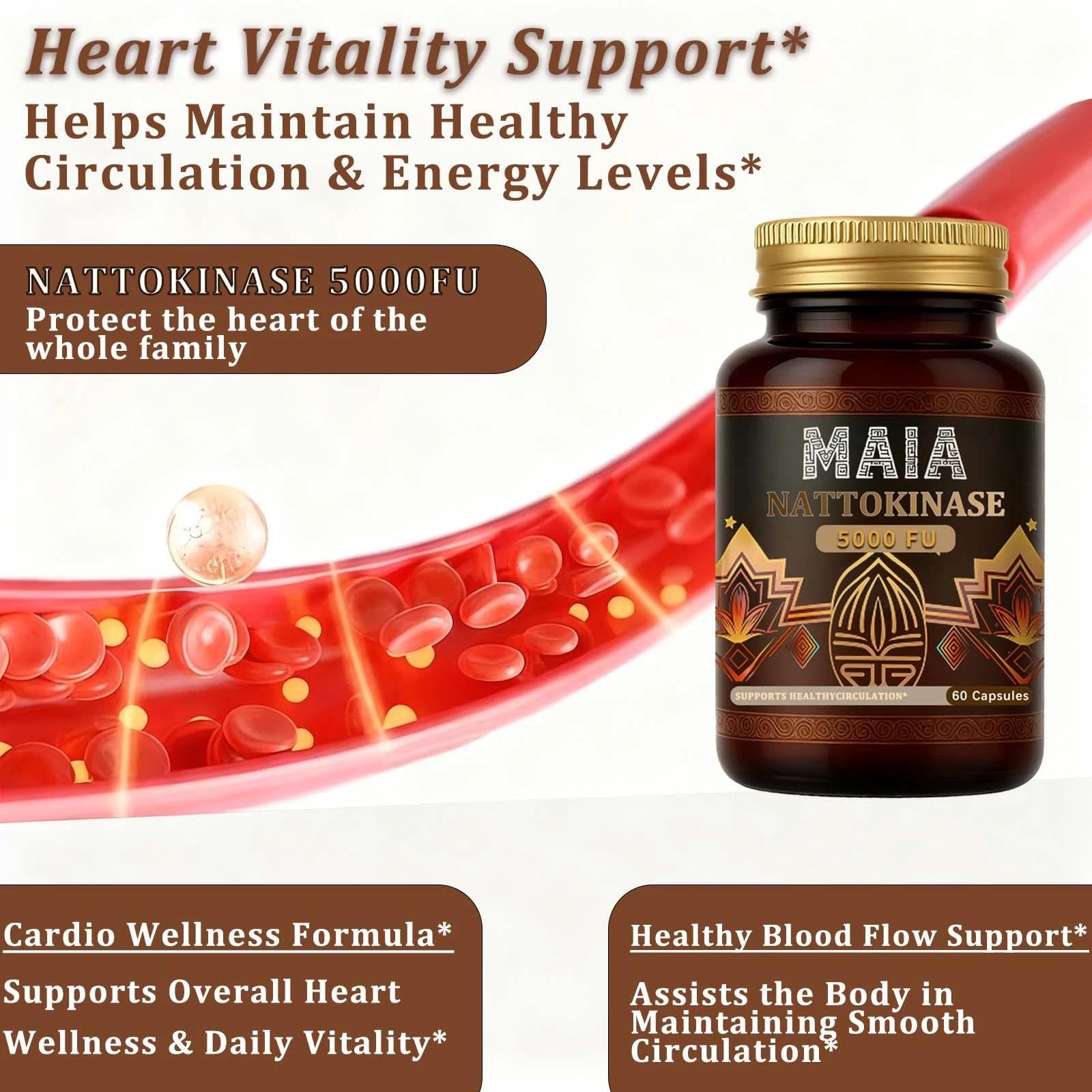 Bexelora Maia nattokinase label close-up showcasing 5000 FU potency