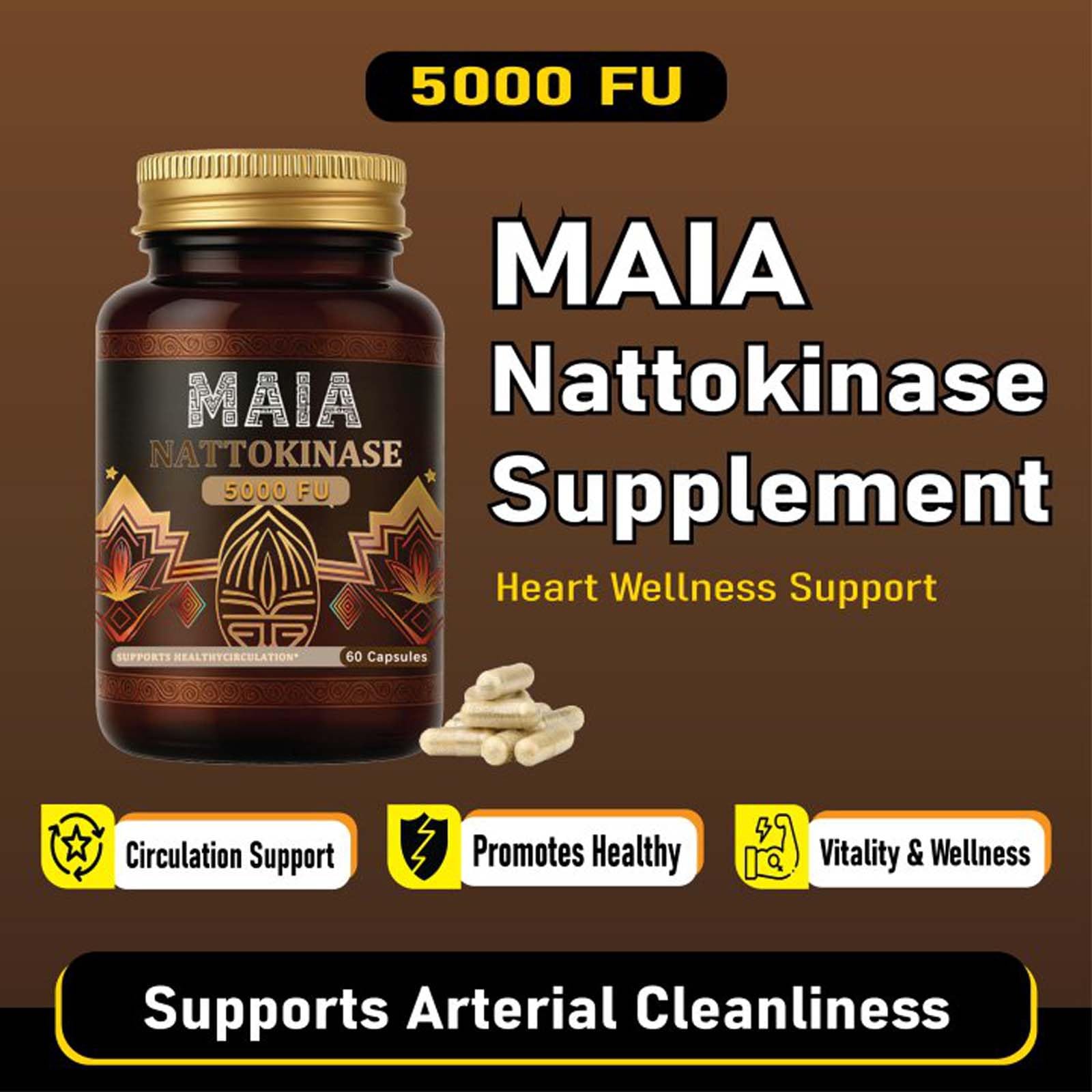 Bexelora Maia nattokinase packaging emphasizing non-GMO and clean ingredients