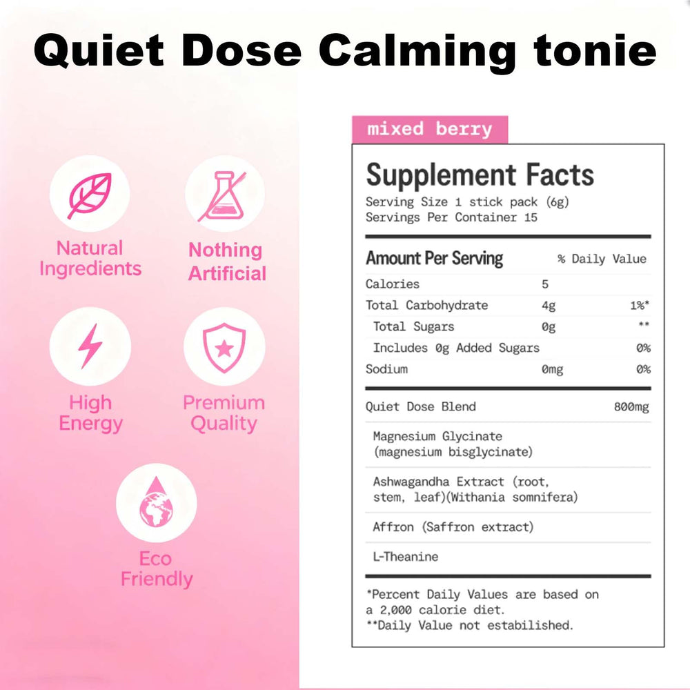 Bexelora Quiet Dose powder dissolving in water for a convenient calming drink
