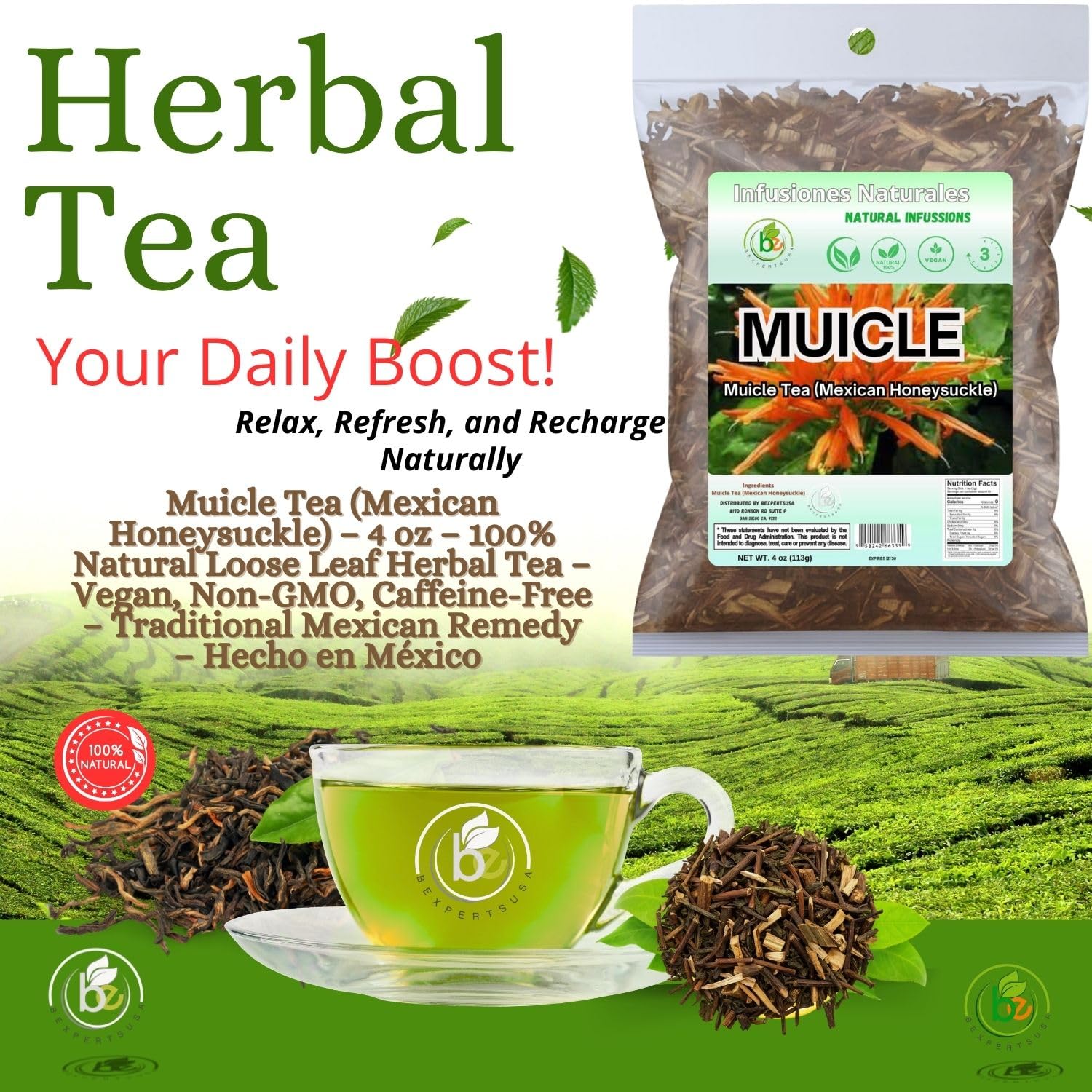 Close-up of natural ingredients in Muicle product for purity.