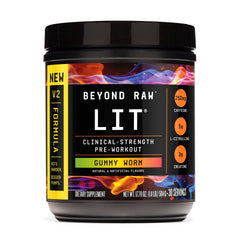 Beyond Raw LIT V2 powder canister front view for intense training sessions