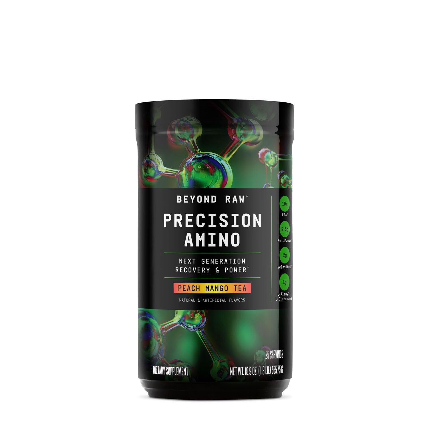 Beyond Raw Precision Amino bottle closeup for post-workout hydration