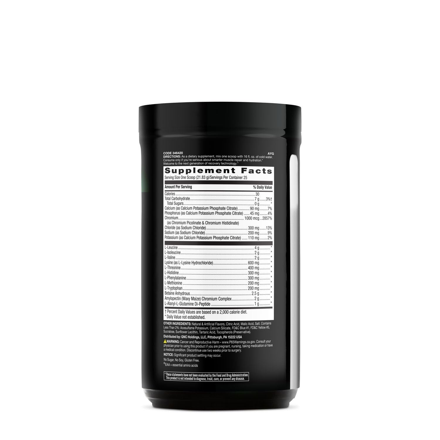 BEYOND RAW Precision Amino bottle side view highlights the protein-supporting formula.