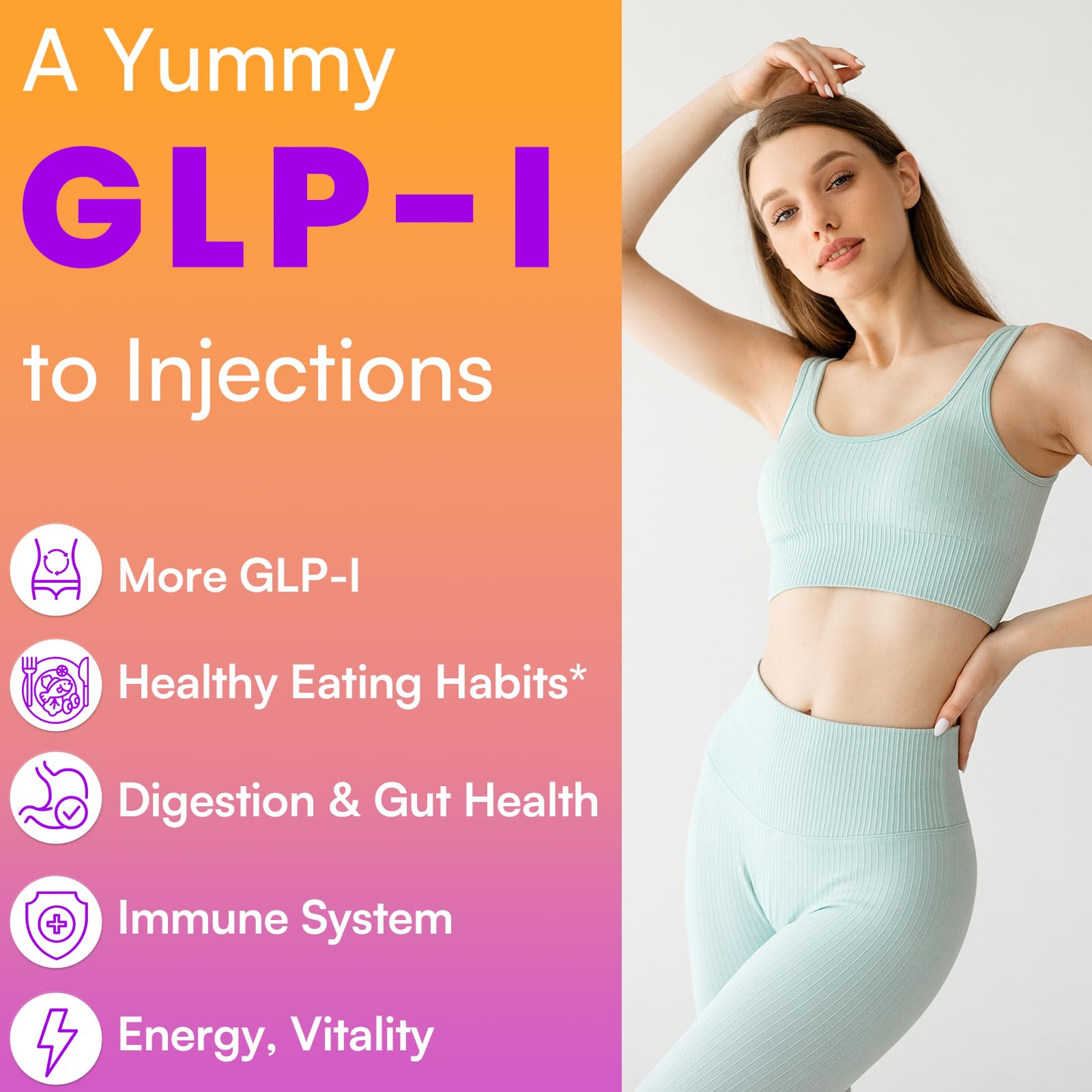 Beyyoly GLP-I Probiotic Gummy bottle back showing 90 gummies per bottle for a 30 day routine
