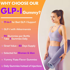 Packaging of Beyyoly GLP-I Probiotic Gummy emphasizing the 17-in-1 formula for adults