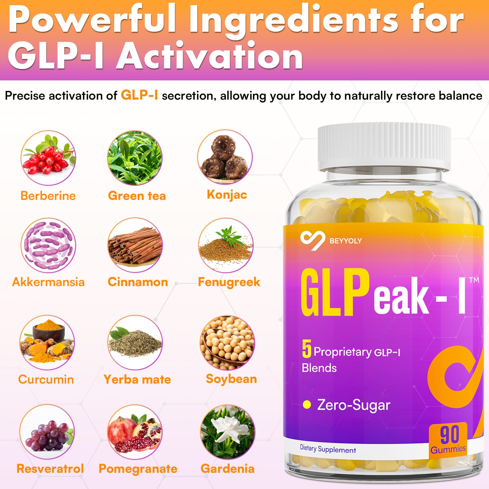 Badge on Beyyoly GLP-I Probiotic Gummy indicating vegan and gluten-free