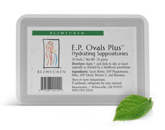 Bezwecken E.P. Ovals Plus DHEA pack shot showing 16 oval suppositories for menopause comfort