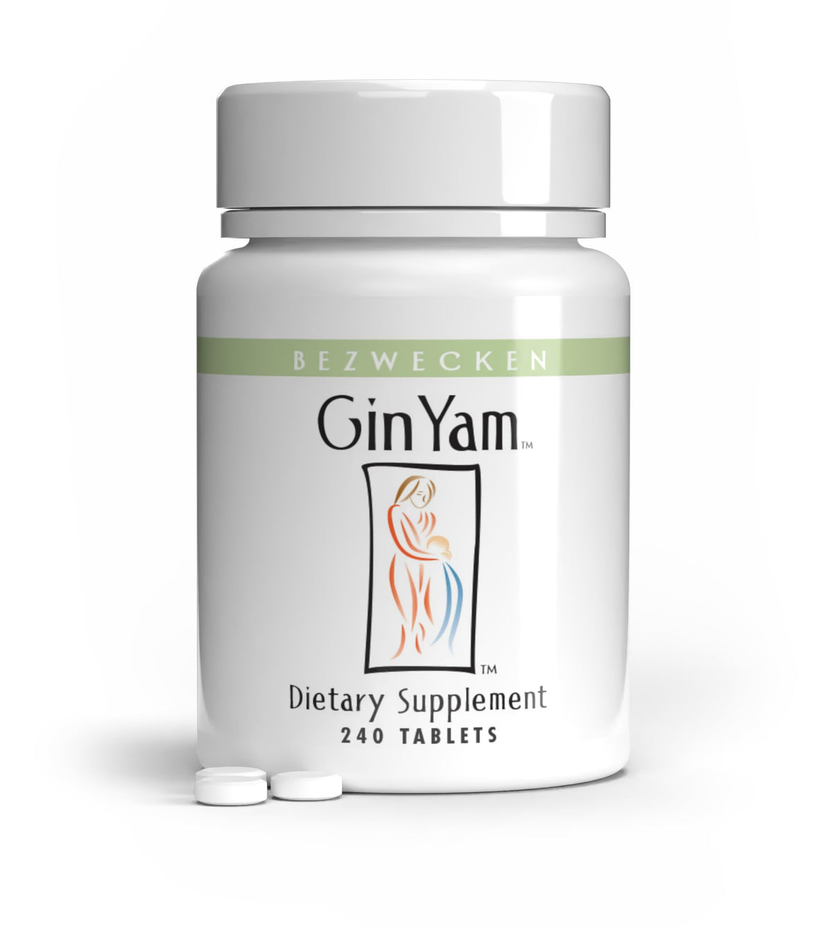 Bezwecken Gin Yam bottle front shows packaging and branding for menopausal support.