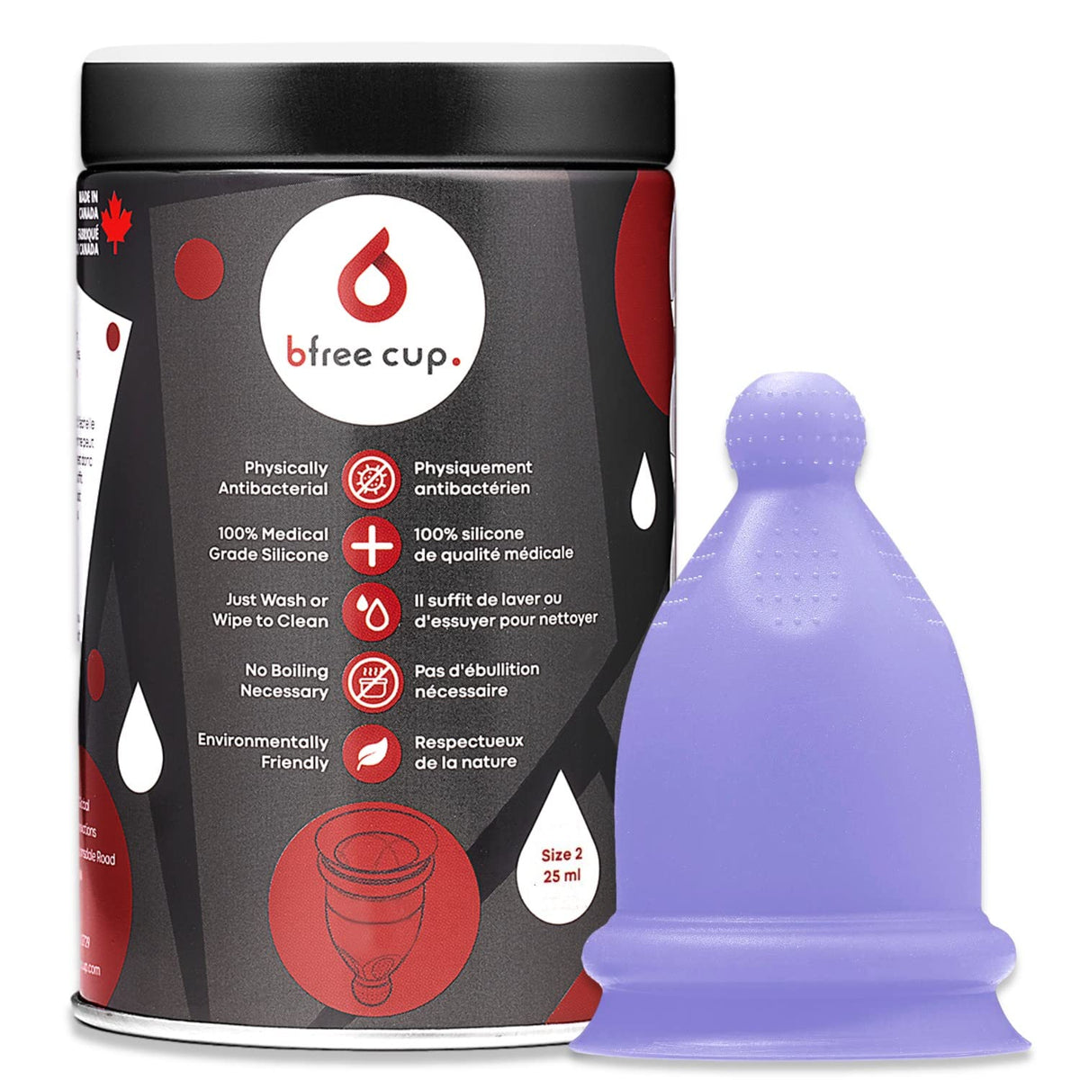 Bfree Cup packaging shows eco-friendly, reusable period care option.