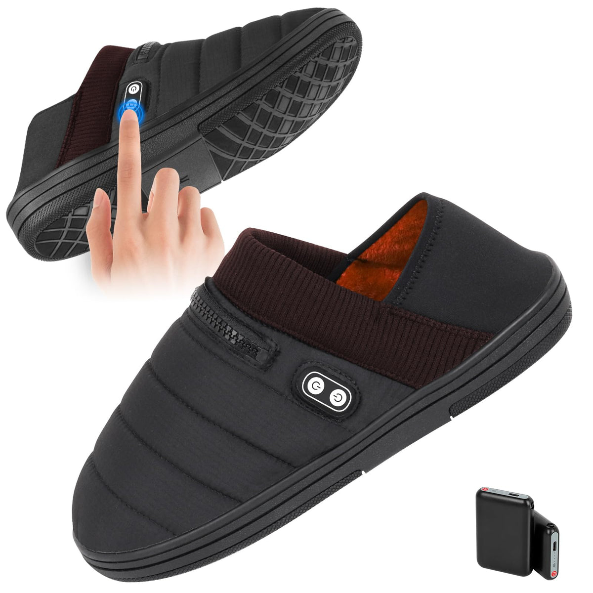 BIAL heated slippers side view showing dual heating zones for all-day warmth.
