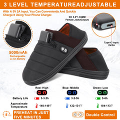 BIAL heated slippers on slip-resistant outsole for safe outdoor use.