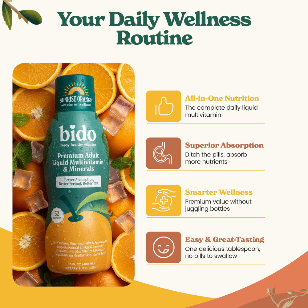 Bido liquid in glass on kitchen counter for daily routine.