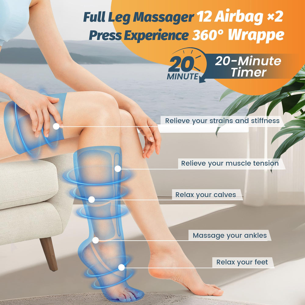 BIEAMA leg air massager compression cuffs targeting calves and thighs