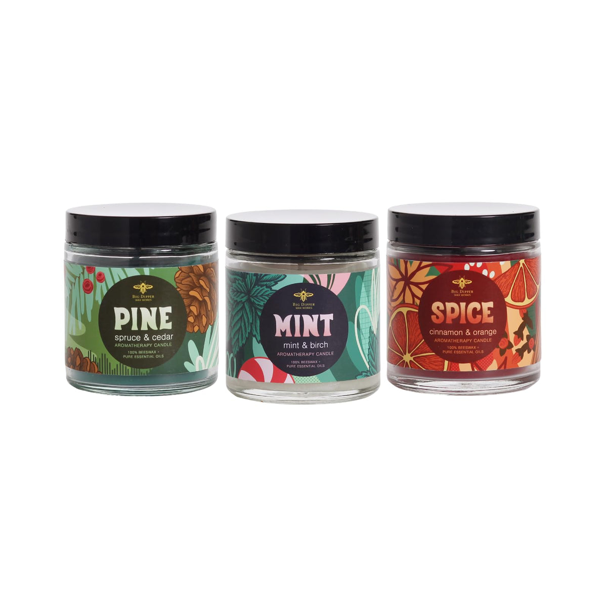 Big Dipper Wax Works Mint candle with peppermint and birch notes for fresh holiday ambiance.