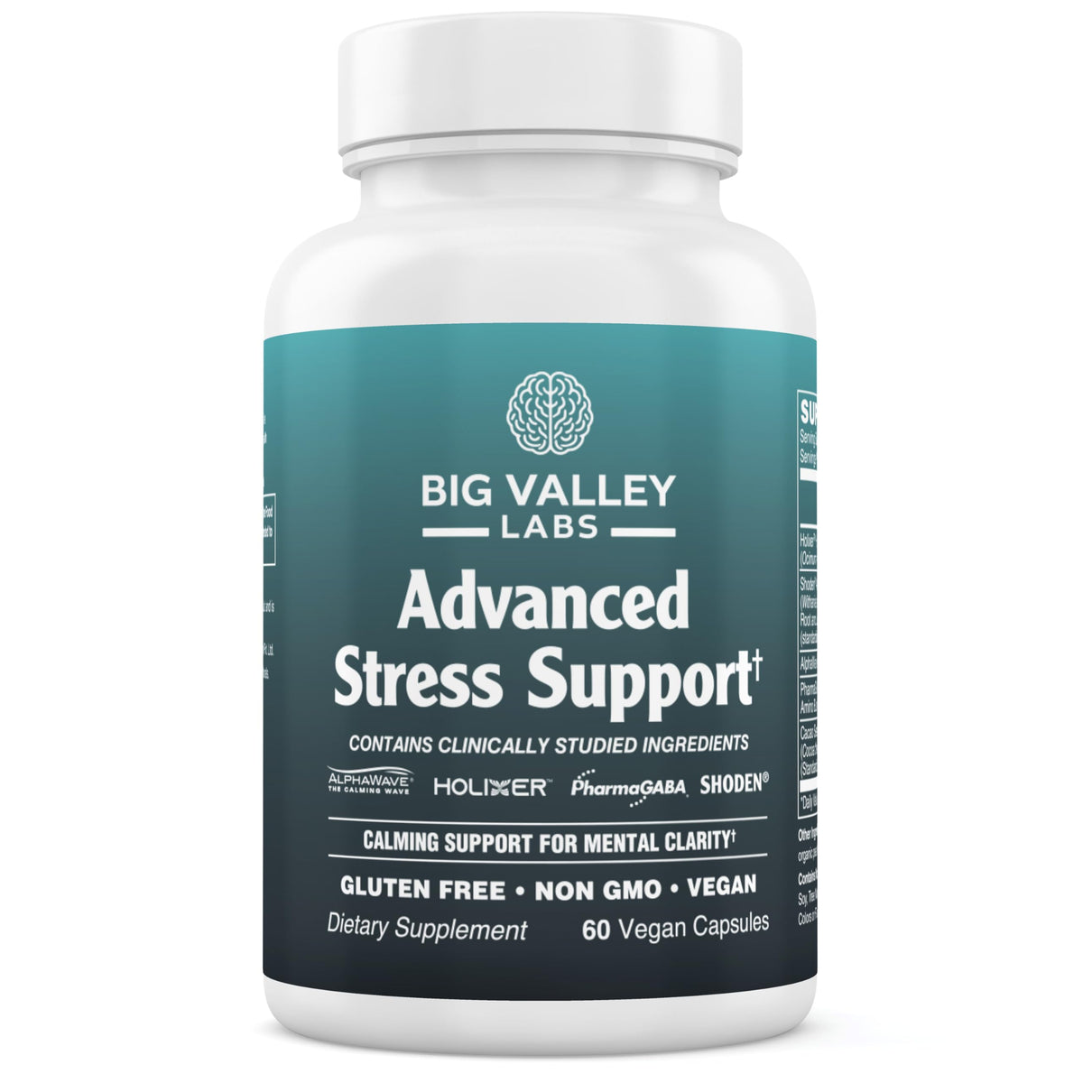 Big Valley Labs Holy Basil capsules close-up for calming focus
