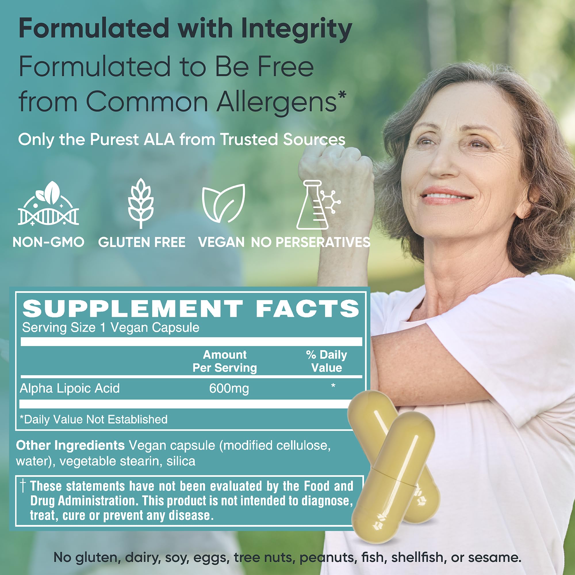 Big Valley Labs Alpha-Lipoic Acid 600 mg bottle on shelf highlighting vegan, gluten-free formulation