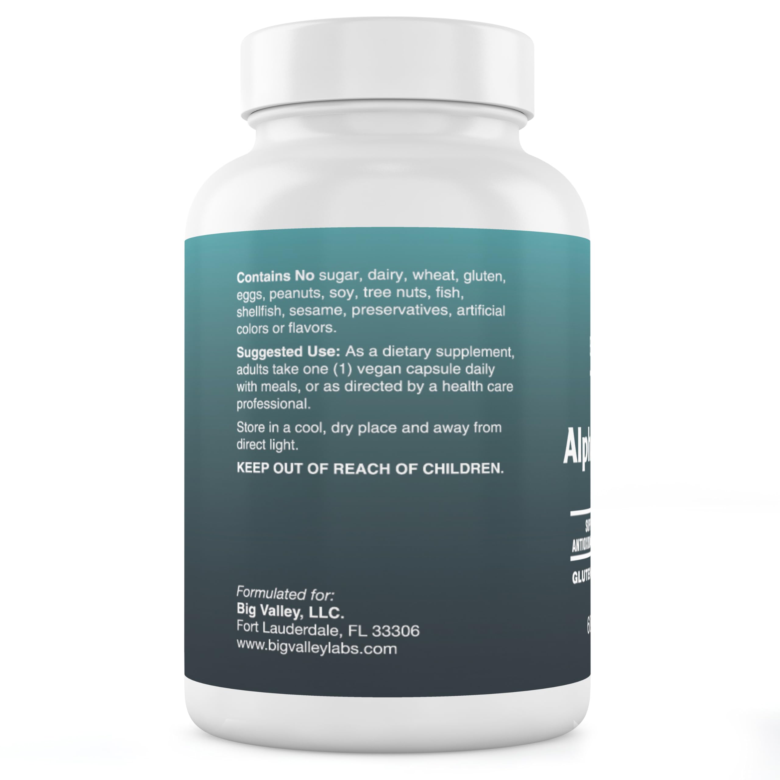 Big Valley Labs Alpha-Lipoic Acid 600 mg capsules close-up for metabolism support