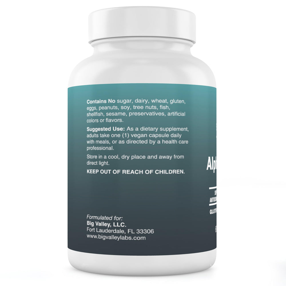 Big Valley Labs Alpha-Lipoic Acid 600 mg capsules close-up for metabolism support