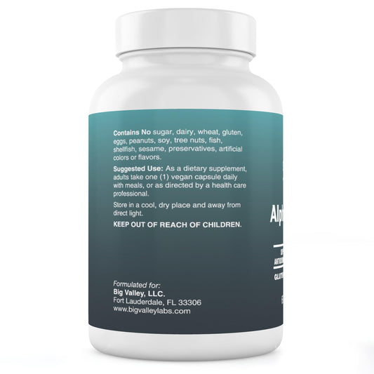 Big Valley Labs Alpha-Lipoic Acid 600 mg capsules close-up for metabolism support