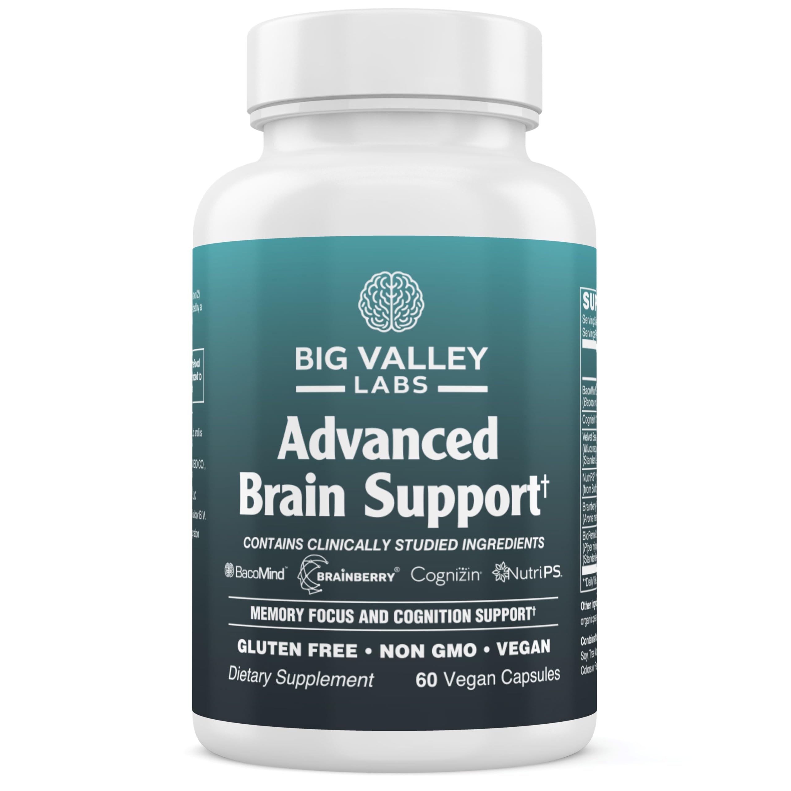 Big Valley Labs BacoMind bottle showing a memory-support formula for daily focus.