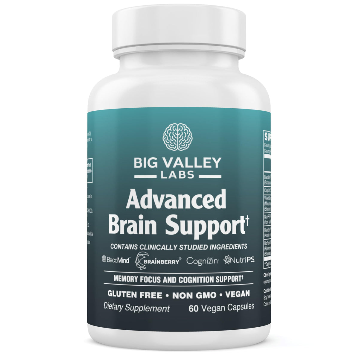 Big Valley Labs BacoMind bottle showing a memory-support formula for daily focus.