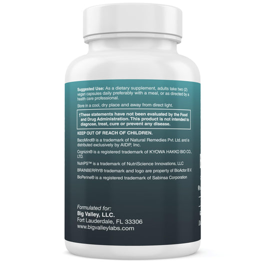 Big Valley Labs Cognizin capsules highlighting brain-energy support for clear thinking.