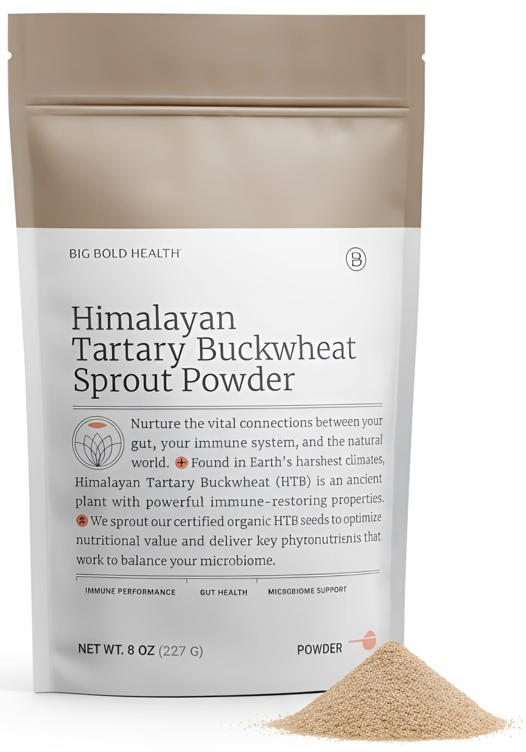 BIG BOLD HEALTH Himalayan Tartary Buckwheat Sprout Powder bottle highlights premium, immune-supporting nutrition.