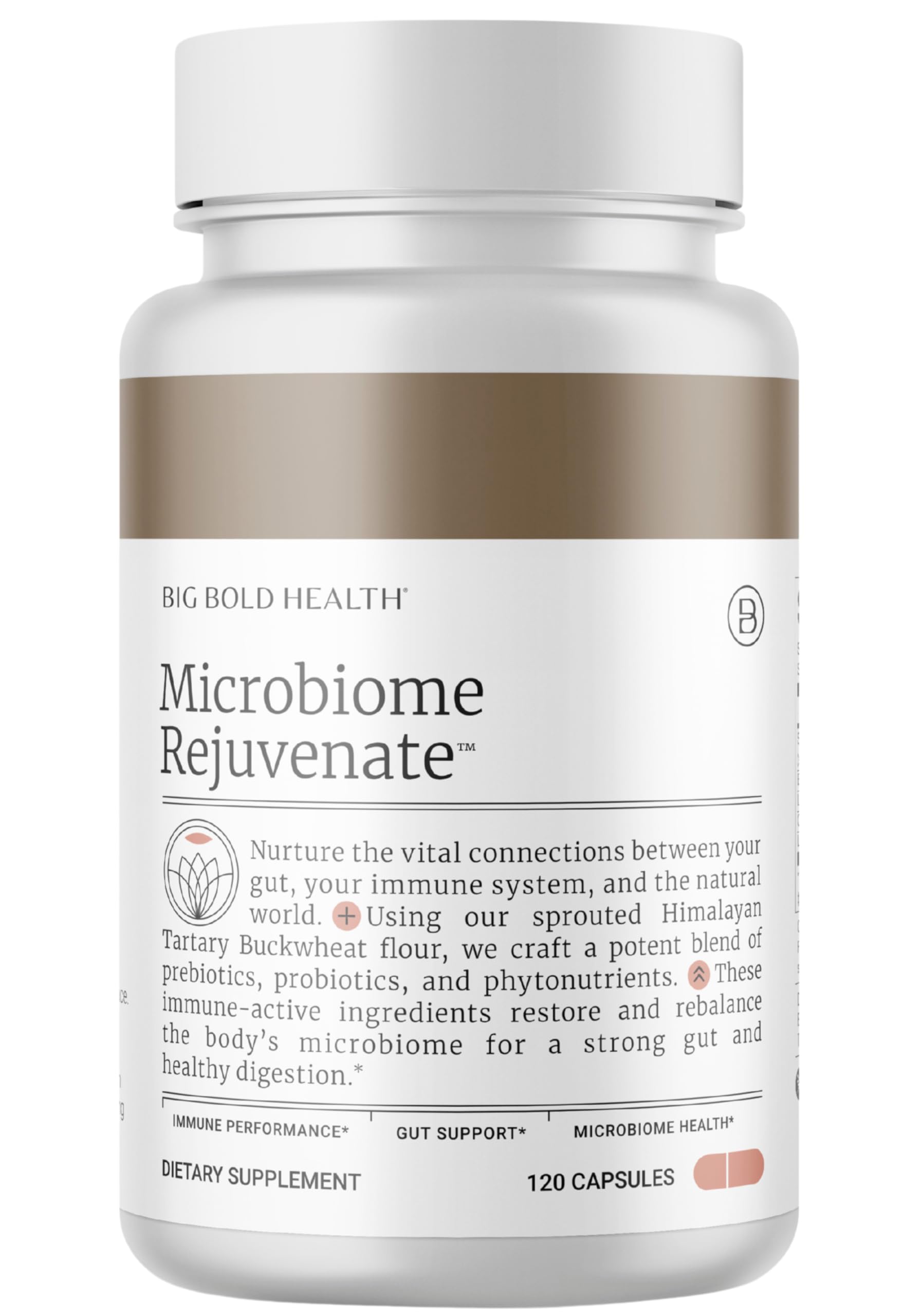 BIG BOLD HEALTH Microbiome Rejuvenate bottle showcases probiotic power for gut balance.