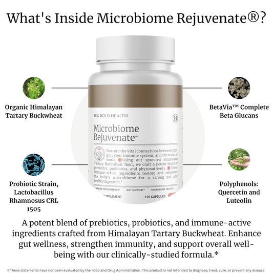 BIG BOLD HEALTH probiotic capsules closeup highlights easy daily gut support.
