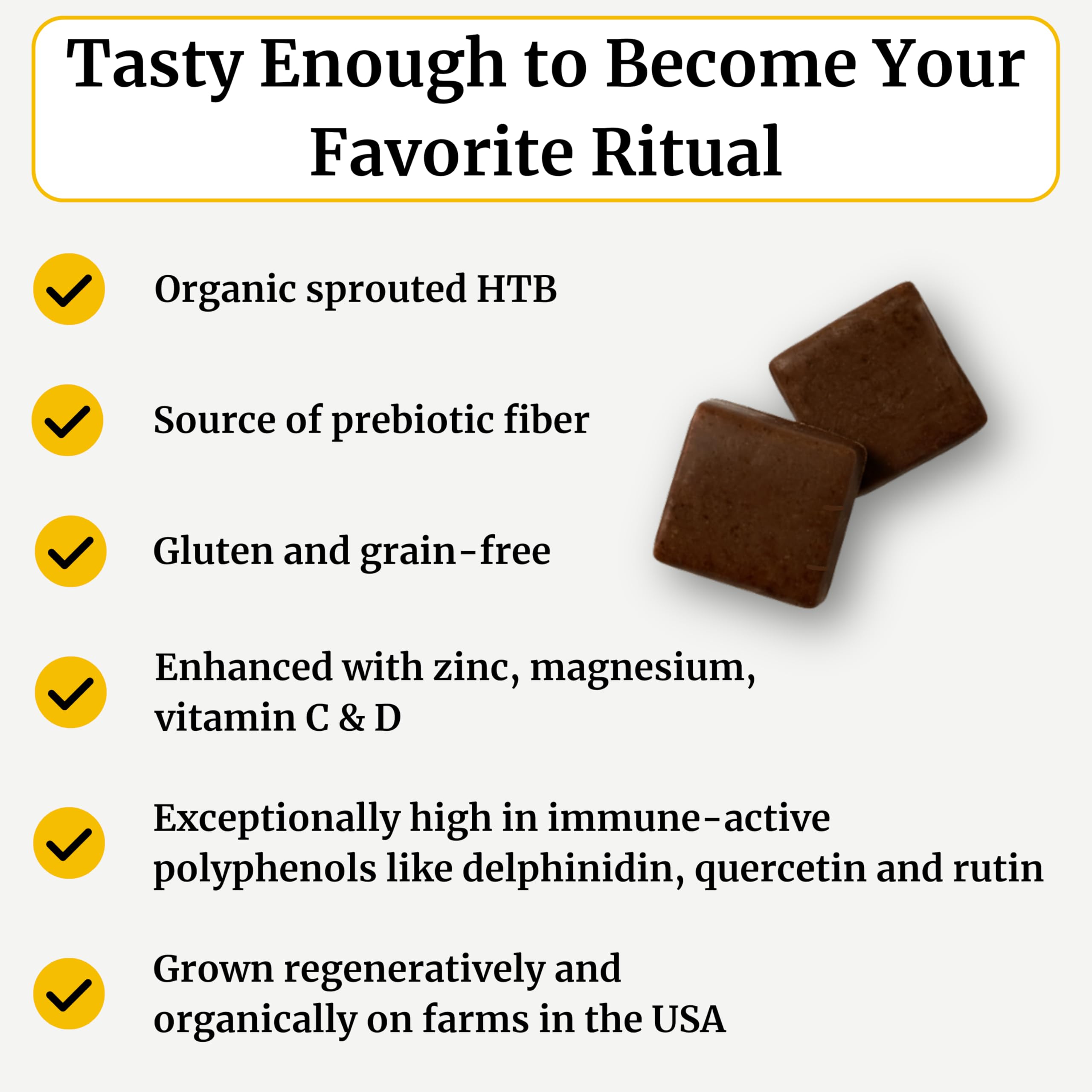 Close-up of chocolate chews highlights rich flavor and bite-size convenience.