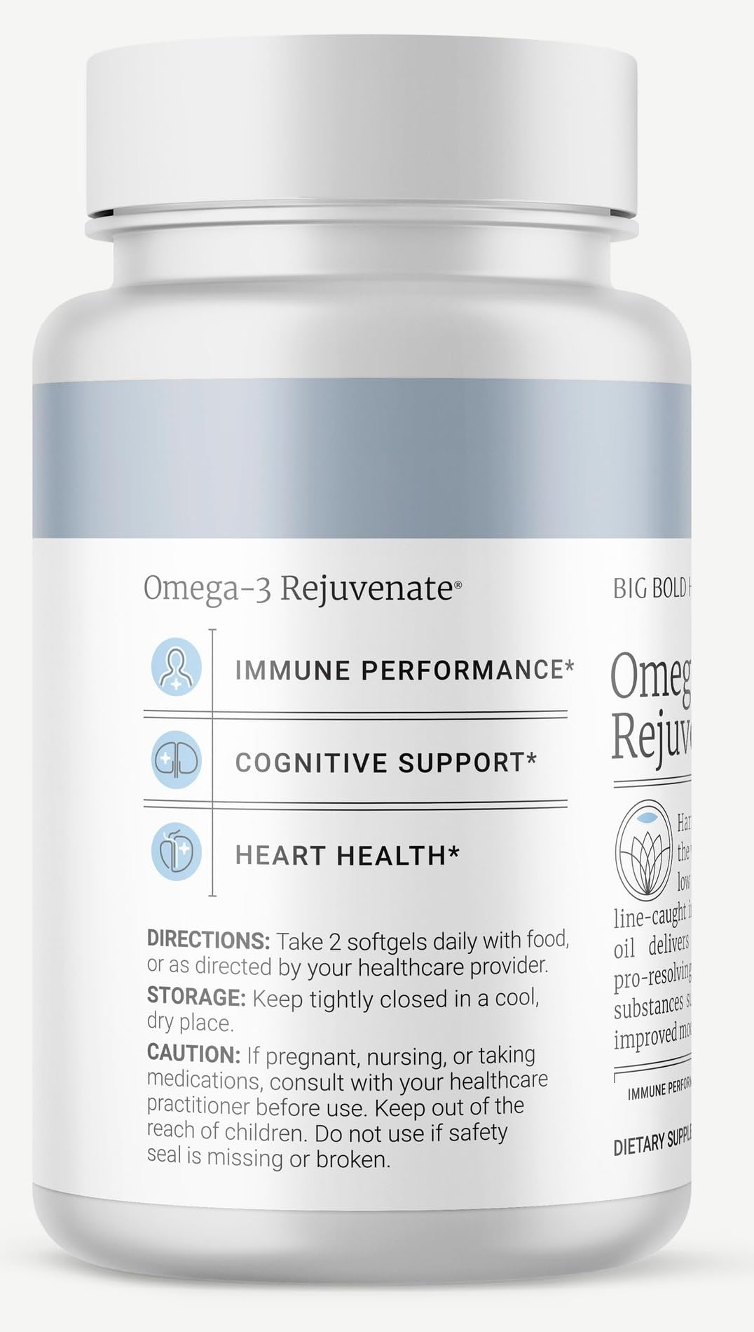 Big Bold Health Omega-3 Rejuvenate daily use for cognitive and immune support.