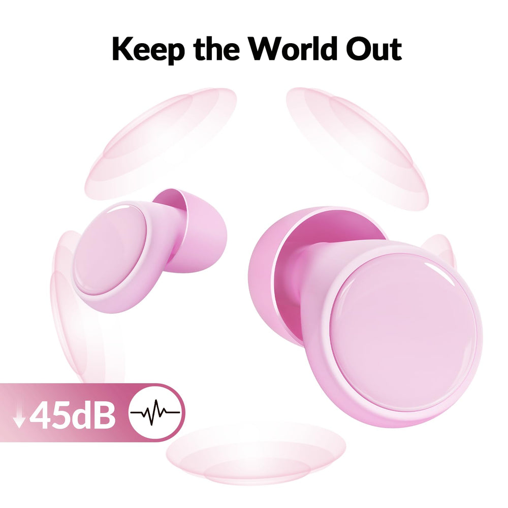 BIGOOD noise-cancelling ear plugs pink for concerts shield hearing during live events.