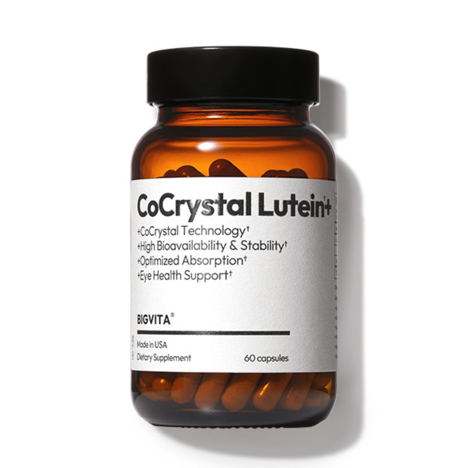 BIGVITA CoCrystal Lutein bottle pour showing easy daily use for eye support