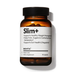 BIGVITA Slim+ bottle on a clean counter signaling convenient daily metabolism support.
