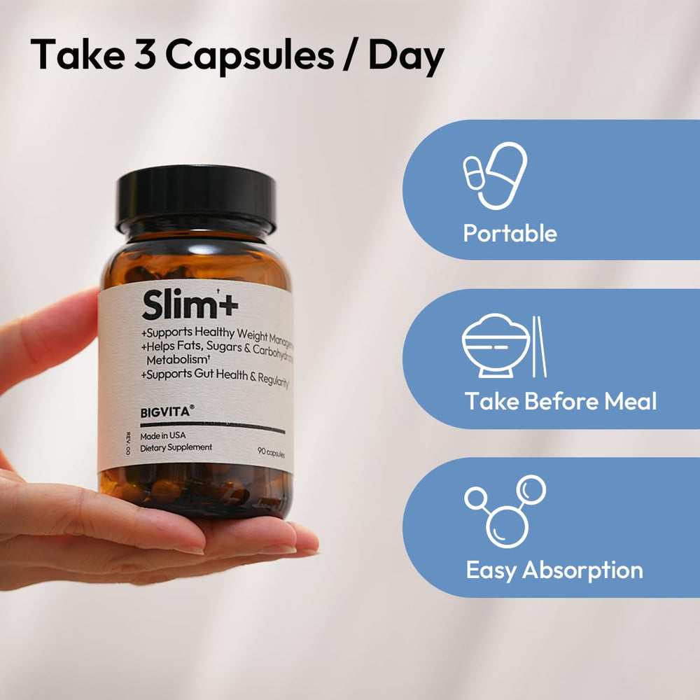 BIGVITA Slim+ capsules neatly aligned in a blister pack, ready for daily metabolism support.