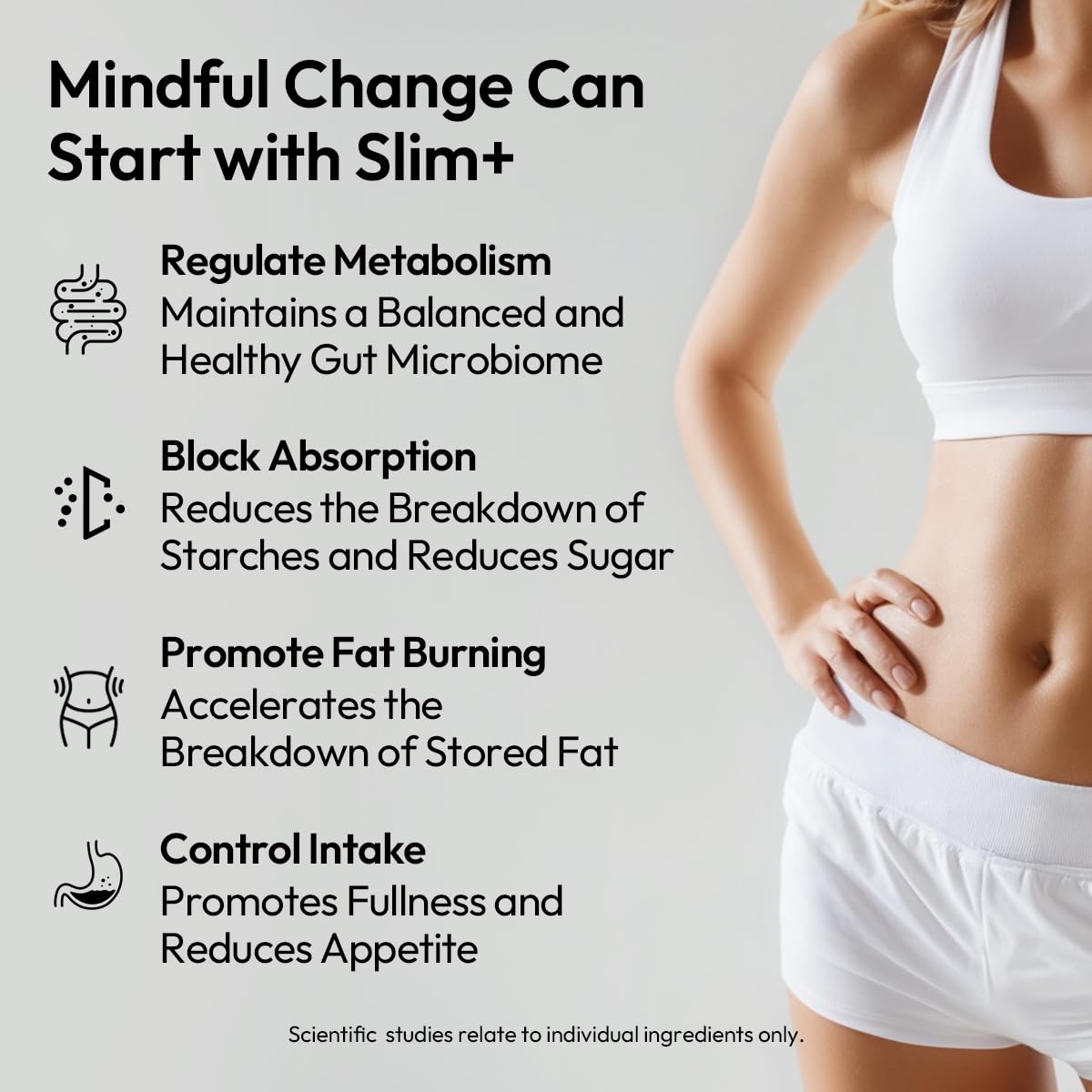 BIGVITA Slim+ label close-up highlighting vegan, hormone-free formulation.
