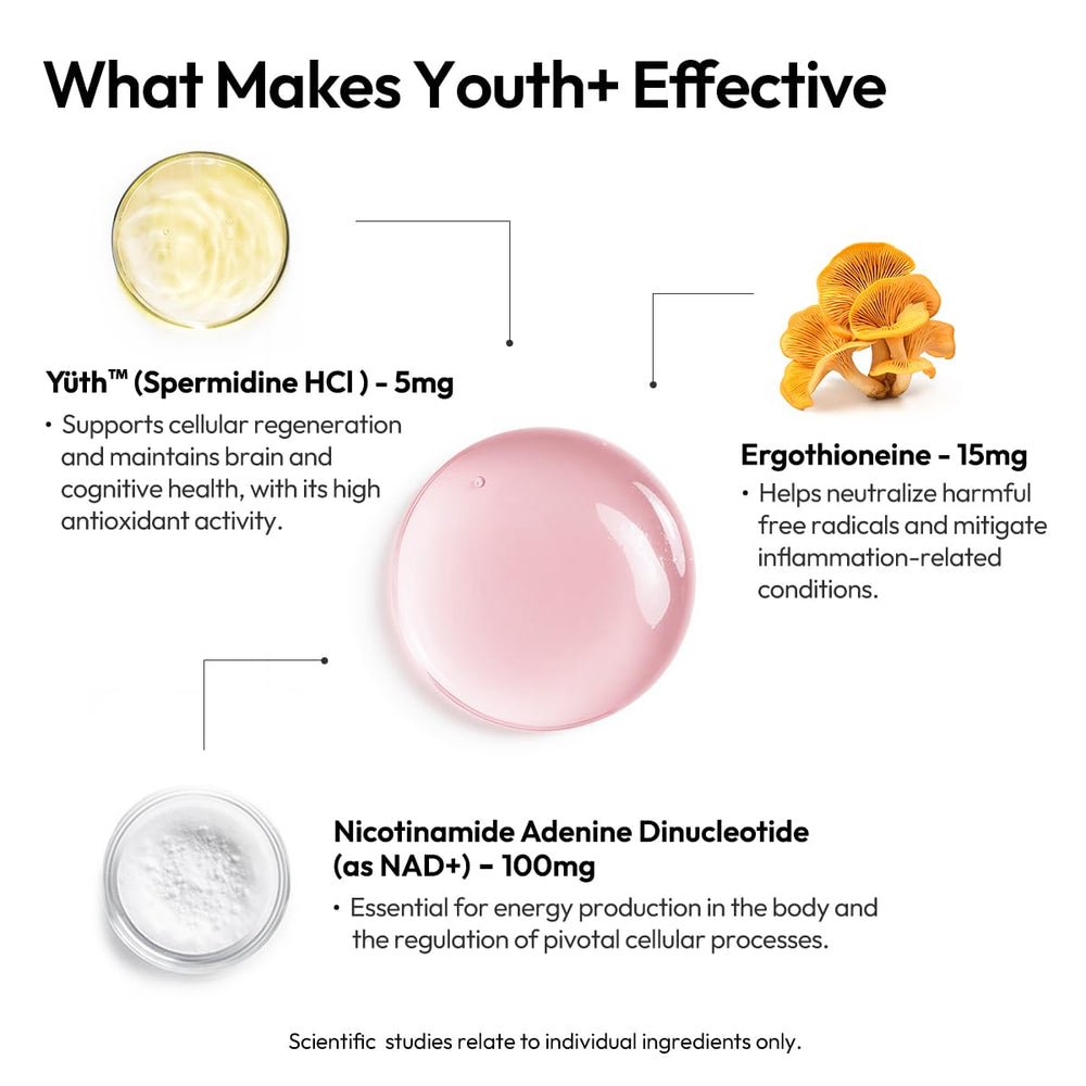 BIGVITA Youth+ glass shot setup evokes a daily wellness ritual.